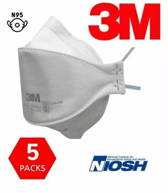 5/Pk 3M Aura 9205+N95 Mask Particulate Respirator Disposable Protective NIOSH