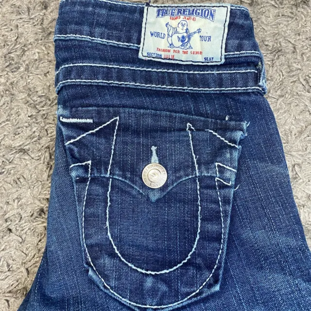 True Religion Jeans Womens 26x30 Blue Denim Julie Cute Flap Distressed USA Pants