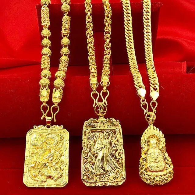 3 Types 24K Yellow Gold Plated Cool Men's Pendant Chains Necklace 24"