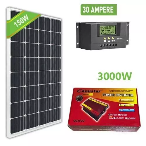 Kit Solare 12V Pannello Solare Flessibile 150W Inverter con telecomando  1000W