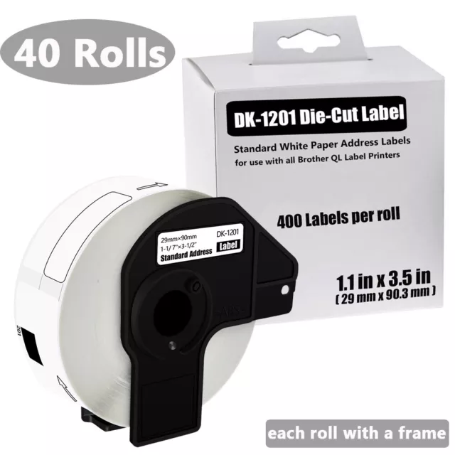 40Rolls 29mmx90.3mm Standard Shipping 400 Labels DK-1201 For Brother QL Printer