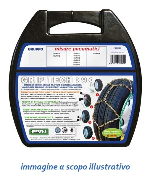 Chaînes à Neige 9 Mm – Dimension 165/60 R15 – Tension Manuelle, Micro-régulation – Homologuées ONorm 5117, TUV, GS