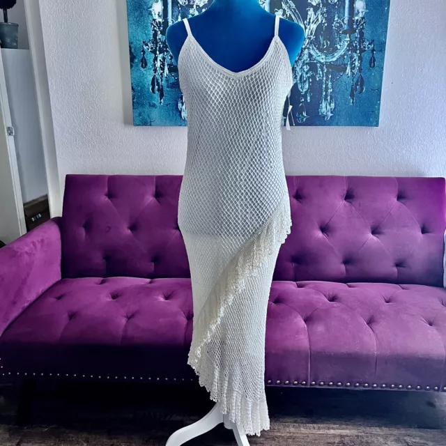 NWT Kroschetta Hand Crocheted Lace Beaded Maxi Dress  Ivory Size L