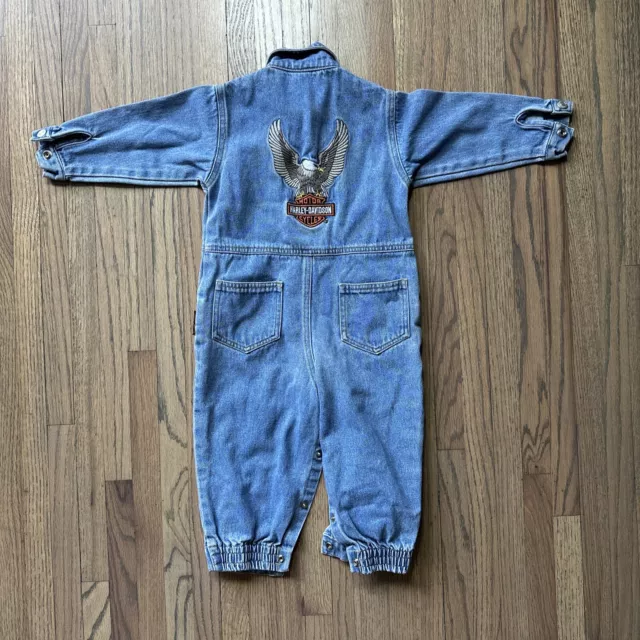 VTG Harley Davidson Denim Baby Romper Coverall Motorcycle 18 Month Patch Biker