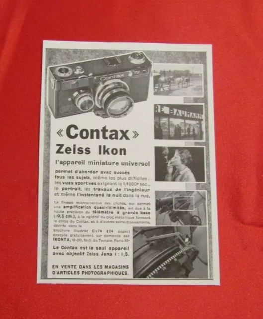 Advertising Pub Publicite Ancienne Advert 8.11 Contax Zeiss Ikon Appareil Miniat