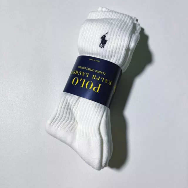 White Polo Ralph Lauren Classic Cotton Crew Socks 3 Pack