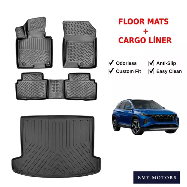 Floor Mats + Cargo Trunk Liner For Hyundai Tucson USA Hybrid 2022-2024 3D SET