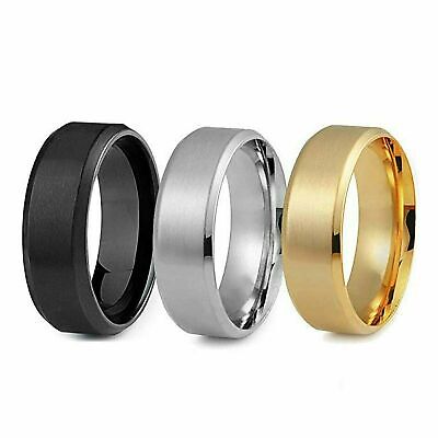 8MM Stainless Steel Ring Band Black Men's SZ 6 to 12 Wedding Rings Man