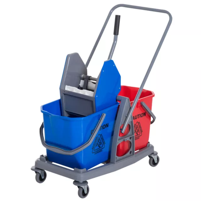 HOMCOM Carrello Pulizie Professionale con Ruote 2 Secchi da 25L e Strizzatore