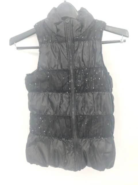 Faded Glory Puffer Vest Sequined Lightweight Full Zip black Size Large 10-12