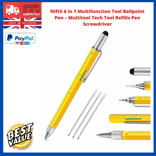 Niftii 6 in 1 Multifunction Tool Ballpoint Pen – Multitool Tech Tool Refills Pen