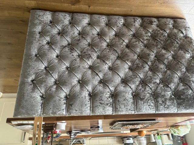 KING SIZE CHESTERFIELD grey/silver crushed velvet headboad with ...
