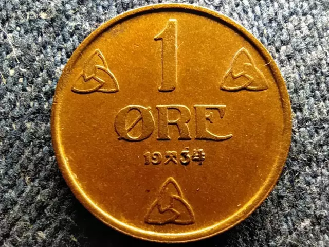 Norway Haakon VII. (1905-1957) 1 Ore Coin 1934 DOUBLED DIE MINTING ERROR ON 4