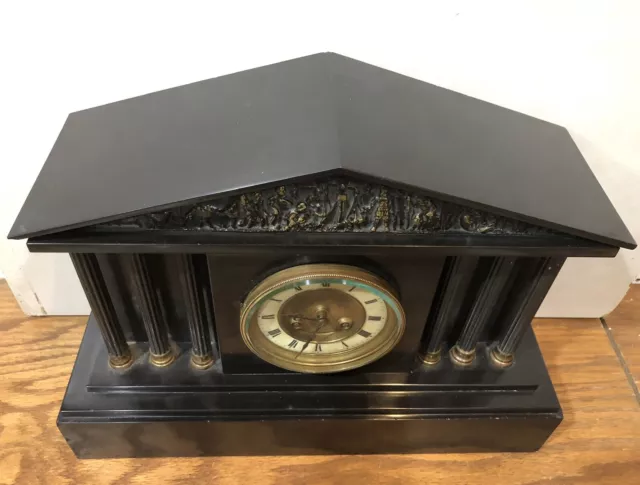 Large French HFF Architectural Greek Revival Marble Six Pillar Mantel Clock 5