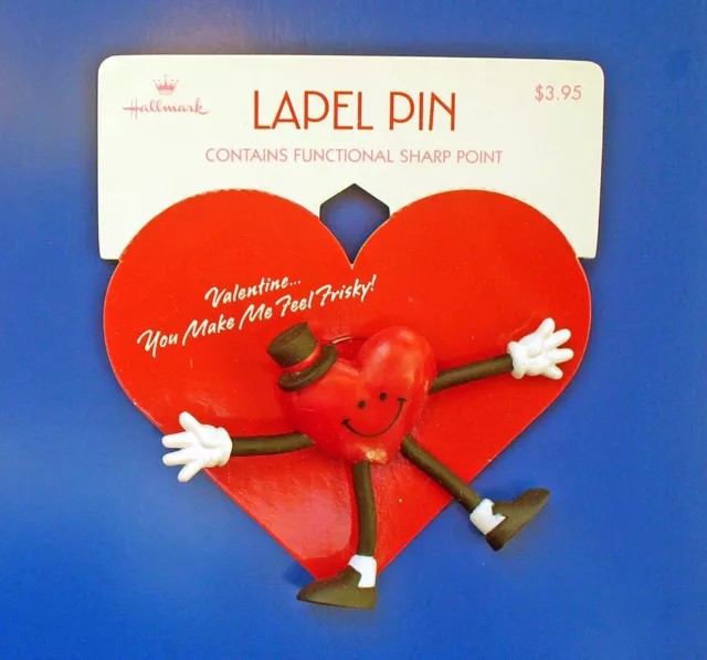 Hallmark Pin Valentines Vintage Heart Bendy Man Anthropomorphic 1992