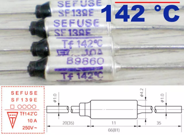 5 Pcs Microtemp Thermal Fuse 142°C 142 Degree TF Cutoff SF139E 10A AC 250V New