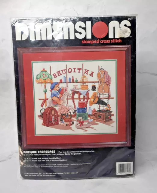 Vintage Dimensions Stamped Cross Stitch Kit Antique Treasures Toys Nostalgia