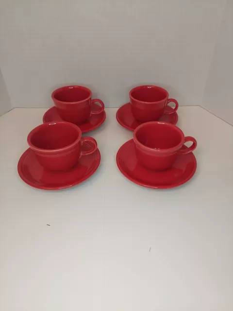 4 Fiesta Scarlet Red Fiestaware Tea Cup and Saucer Set Homer Laughlin China Co