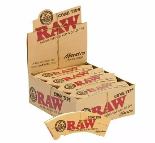 Box of 24 RAW Cone Tips Natural Paper Filter Smoking Tobacco Maestro