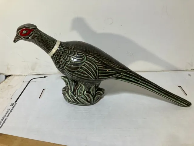 Vintage Green Turquoise Pheasant Bird Figurine Drip Glaze pottery