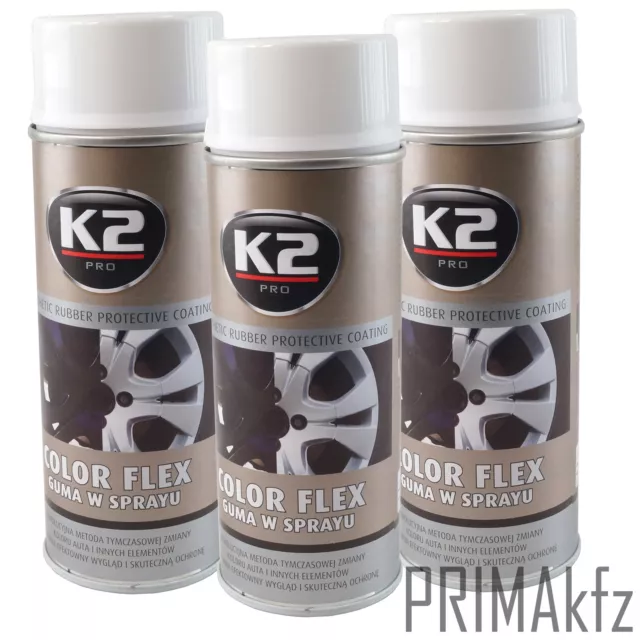 3x K2 Color Flex Pulvérisation Film Auto de Jantes Blanc 400ml L343BI