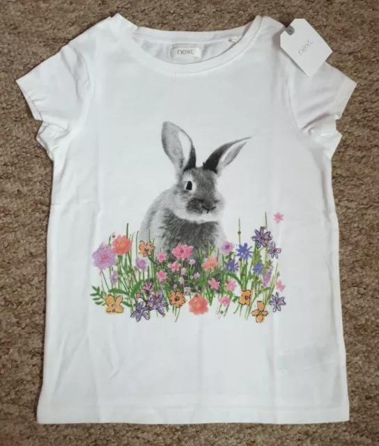 Splendida maglietta coniglio bambina Next età 3 anni nuova con etichette bianco coniglio