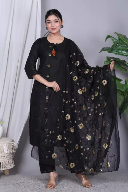 Conjunto de pantalones Dupatta de algodón mágico indio Eid Wear Kurti en...