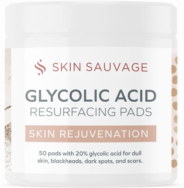 SKIN SAUVAGE Ácido Glicólico 20% Rejuvenecimiento Peeling 50 Almohadillas NUEVO ENVÍO RÁPIDO GRATUITO