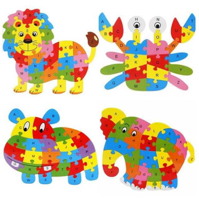 ABC Puzzle Alphabet Elephant Lion Shape Jigsaw kids Fun Educational Teach Toys