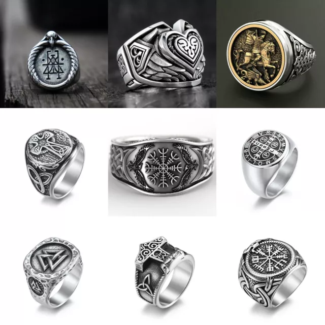 Mens Fashion Viking Ring Punk Stainless Steel Rings Party Jewelry Gift Size 7-13