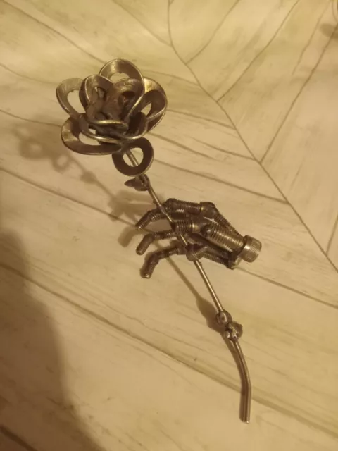 metal rose with skeleton hand base stainless steel art 3