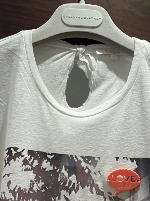 T-Shirt Age12 Chloe Designer Ragazze Jersey Misto Lino Stampa Grafica In Ottime Condizioni Crp £178 2
