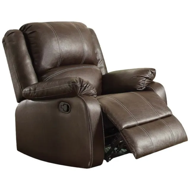 Bowery Hill Modern Faux Leather Rocker Recliner in Brown Finish