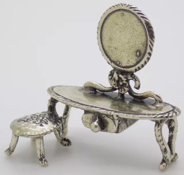 Vintage Italian Handmade Genuine Silver Dressing Table Dollhouse Miniature