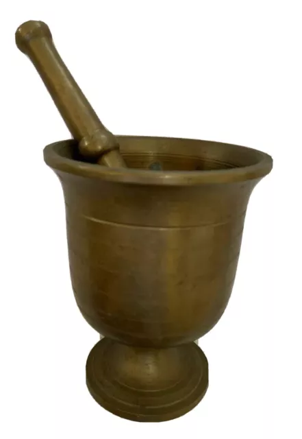 Vintage Brass Mortar And Pestle, 6” High 4 3/4 Diameter, Solid Brass,Apothecary