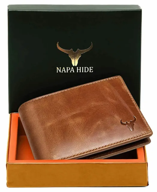 Genuine Leather Bifold Wallets For Men RFID Blocking Slim (MENS BROWN WALLET)
