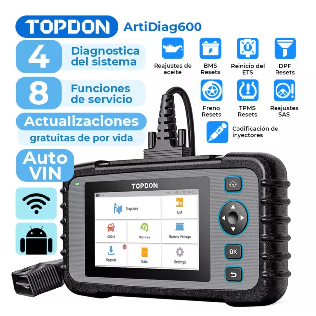 TOPDON AD600 OBD2 Herramienta de Diagnóstico OBD Escáner de Coche 4 Sistema TPMS