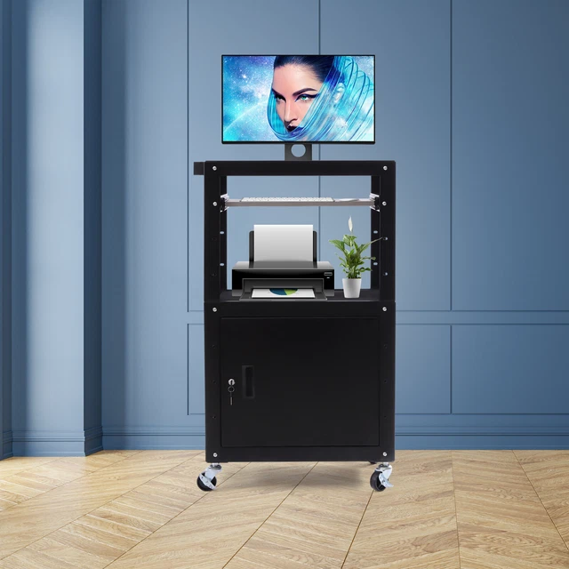 Office Av Cart With Keyboard Tray Carbon Steel Rolling Standing Desk Multi-layer