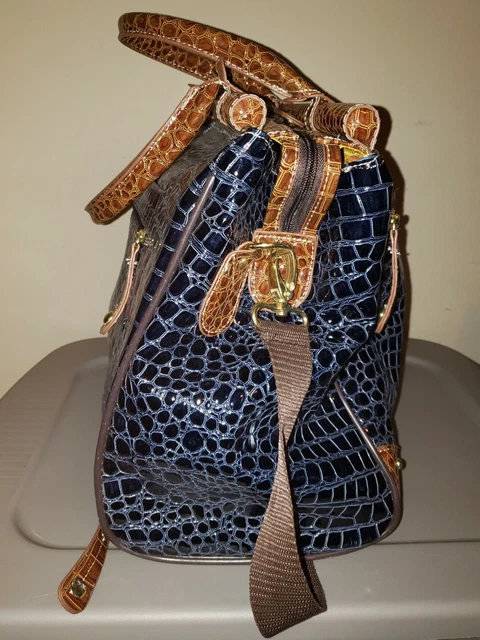 Samantha Brown Navy Blue Brown Large Weekender Carry On Bag Shoulder Strap Croc 2