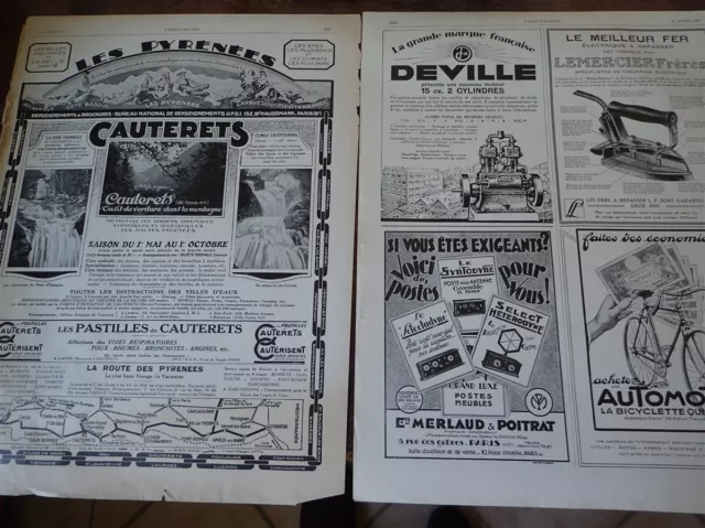 PYRENEES CAUTERETS + AUTOMOTO + fer LEMERCIER publicité papier ILLUSTRATION 1927