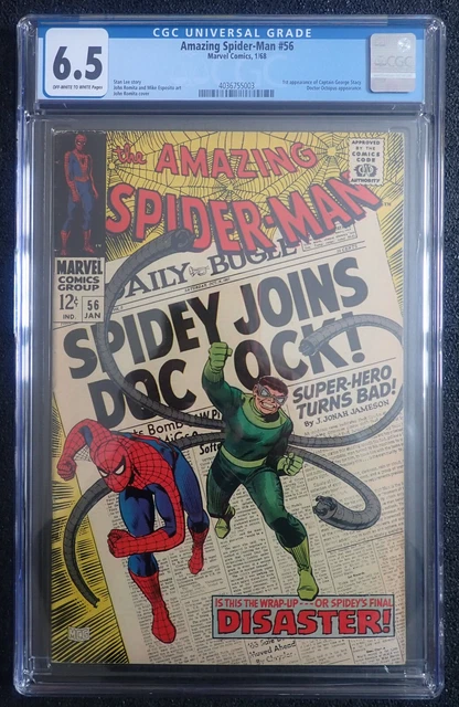 Amazing Spider-man #56 🔥 CGC 6.5 OW/WH 🔥 1st Captain George Stacy 1968