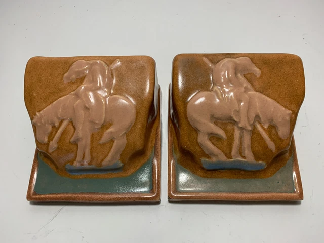 Cal Art Tile Co Pottery Bookends - California Art & Crafts Pottery END of TRAIL