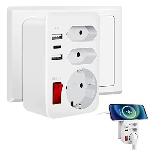 HANYEAL Prise Multiple Multiprise Murale 3 Prises et 1 USB C et 3 Ports USB P...