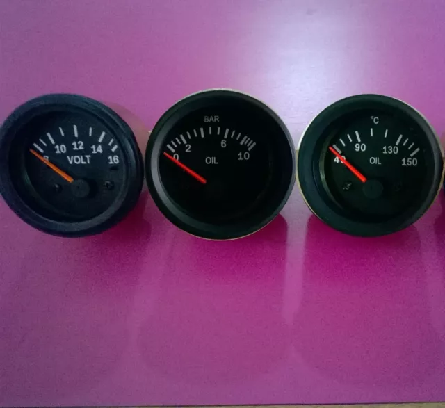 El Gauges 52mm (3pc) - Manometro pressione olio Bar Indicatore temperatura...