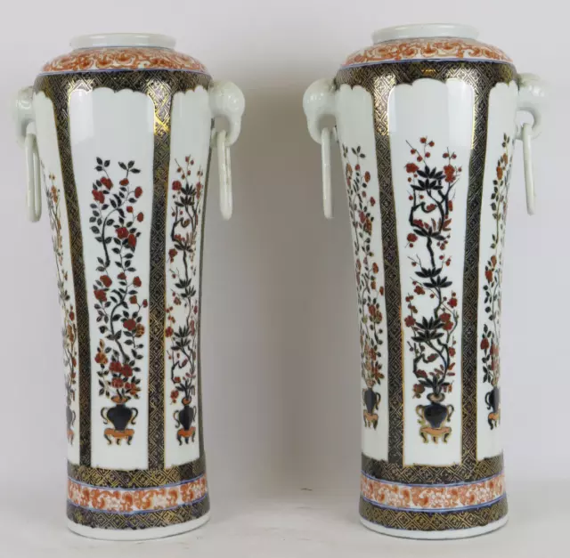 Paar Vasen Keramik China Canton Mit Griffe Bemalt Handarbeit Blumen Floral CM3 2
