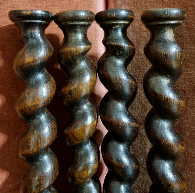 Antique french architectural salvage - 4 Barley twist wood turned spindle Column