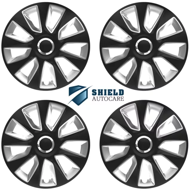 Wheel Trims 15" Hub Caps Stratos RC BS Plastic Covers Set of 4 Black Silver R15