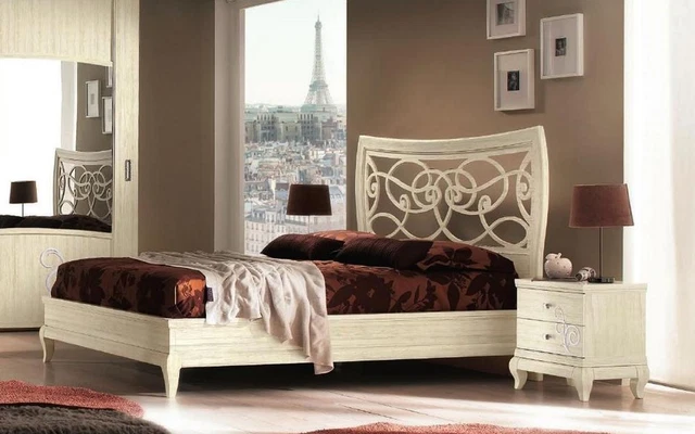 Luxe Lit Table de Chevet Lits Double Châlit Garitur Set 3tlg. Chambre à Coucher
