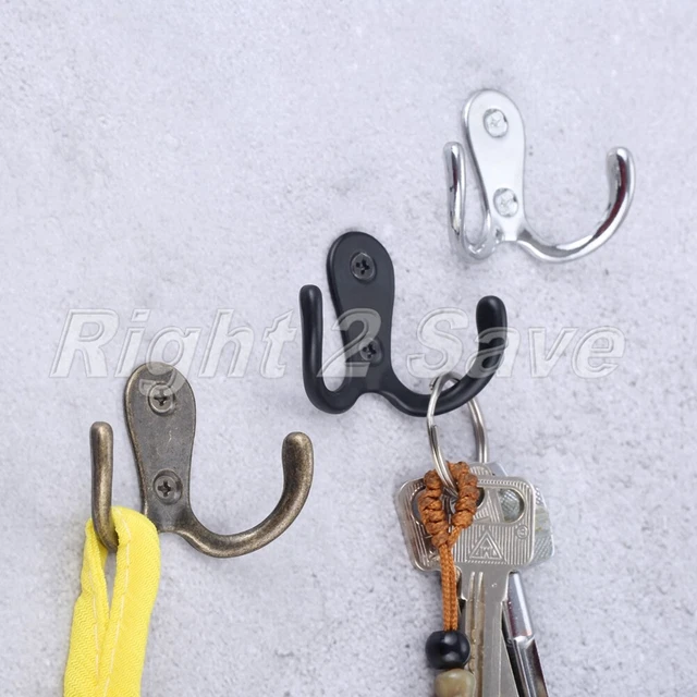 2x Double Hooks Storage Wall Mounted Towel Bag Key Clothes Coat Hat Hook Hanger