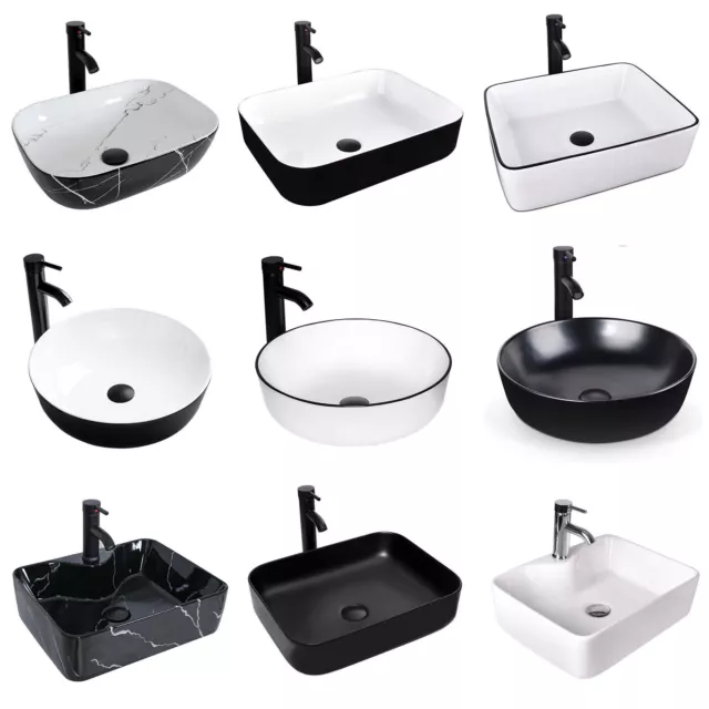 ELECWISH Bathroom Vessel Sink Ceramic Vanity Basin Bowl with Faucet Pop Up Drain